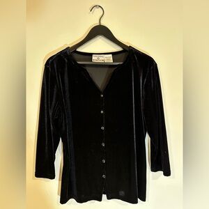 Gorgeous Vintage Black Velvet Button Down Shirt
